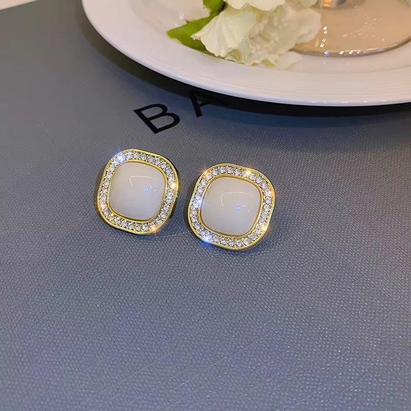 Vintage French Rhinestone Square Stud - K008