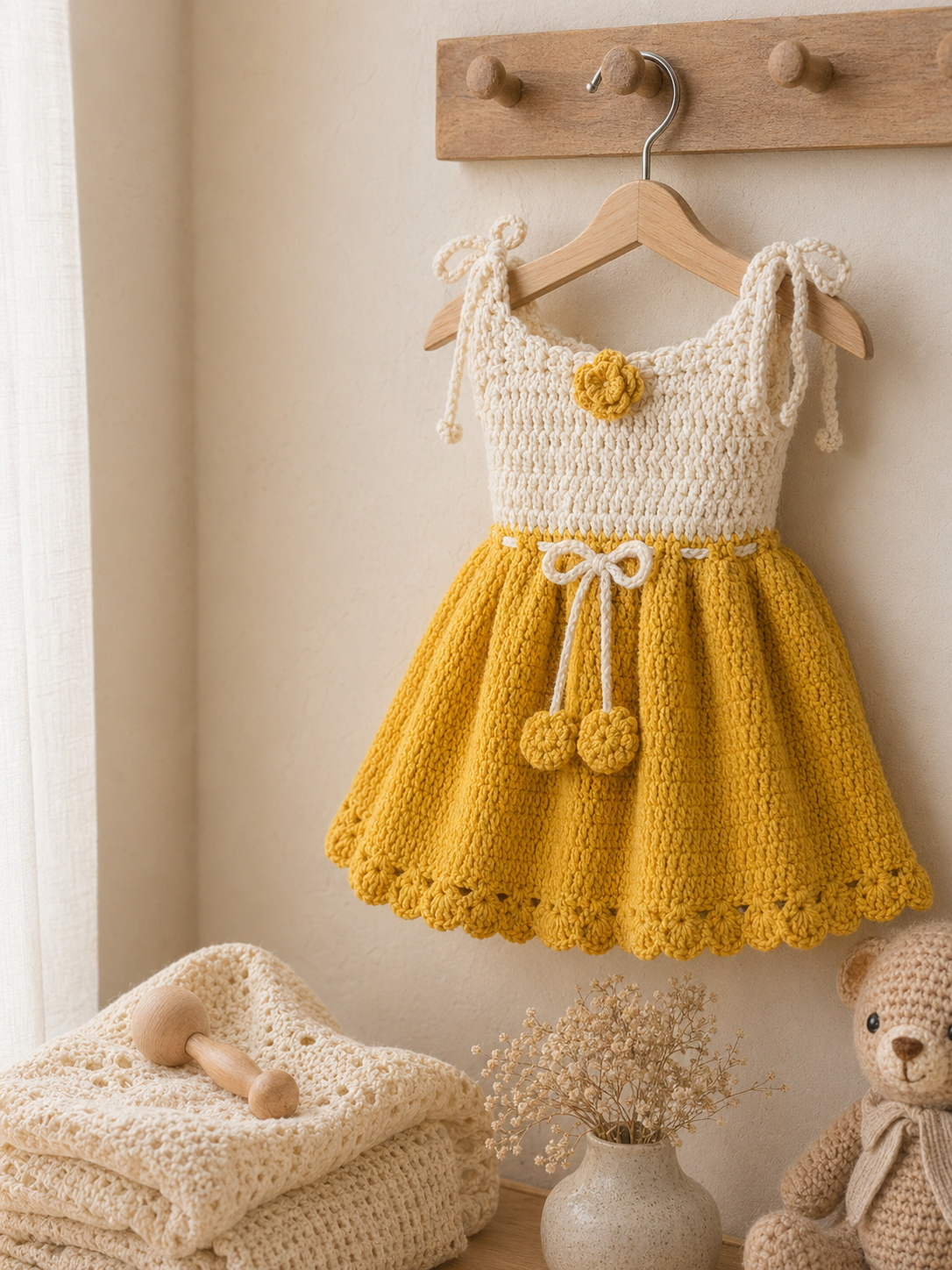 Yellow Cream Dress on hanger