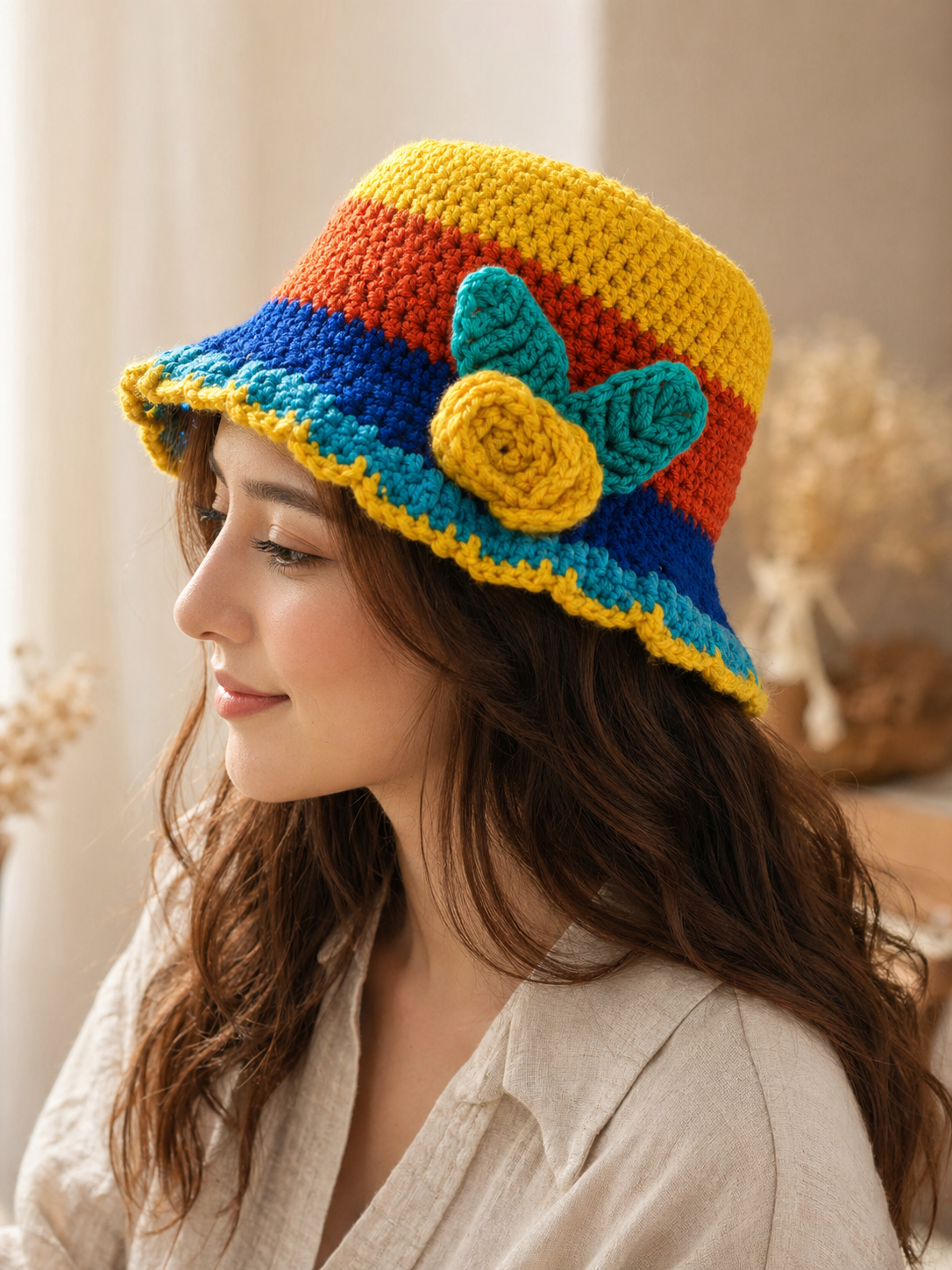 Multicolor Bucket Hat on model