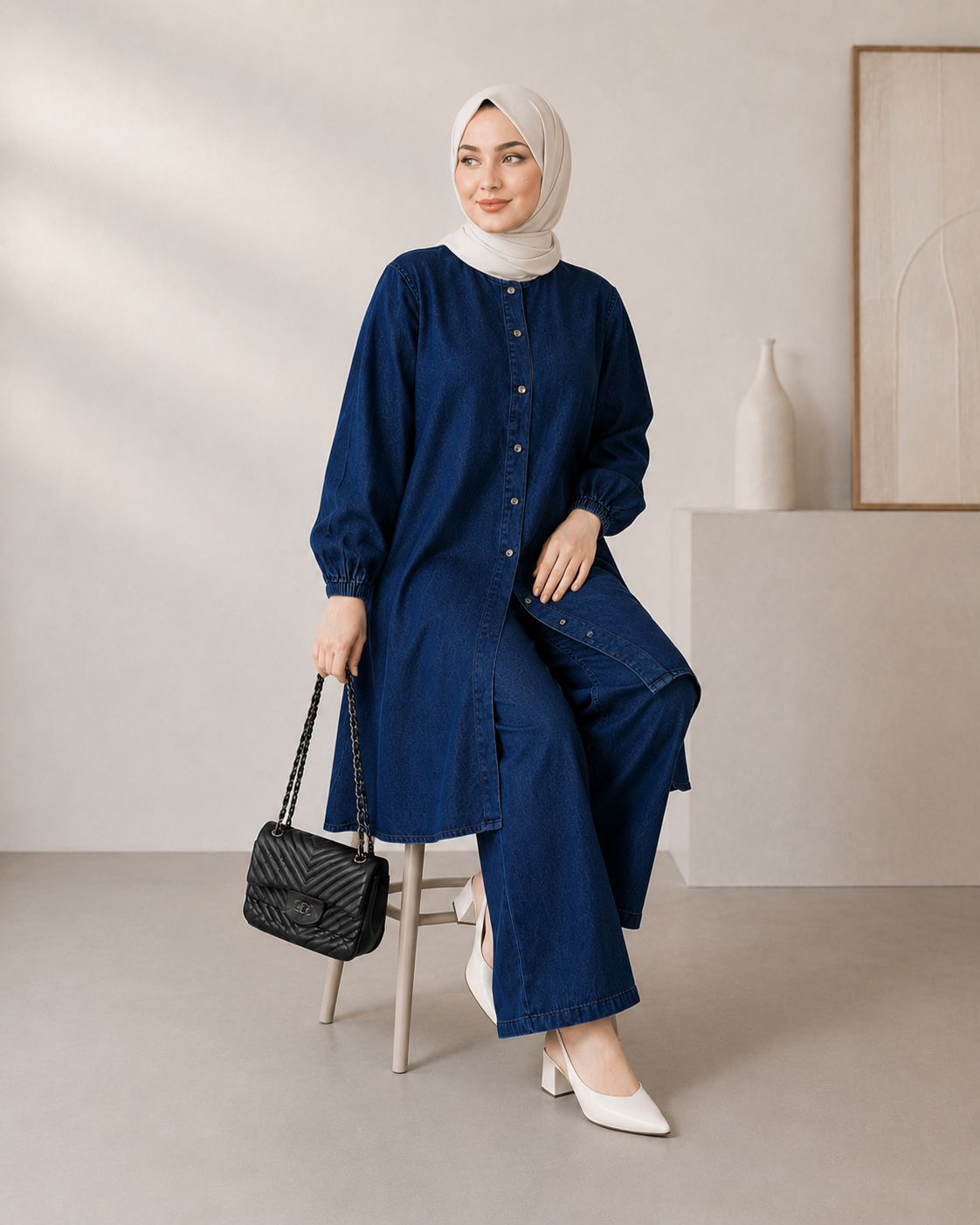 Amoura Denim Set | Modest Embroidered Outfit