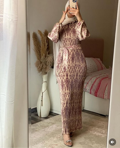 PLEATED SATIN MODEST DRESS