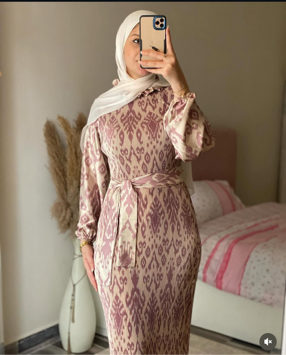 PLEATED SATIN MODEST DRESS