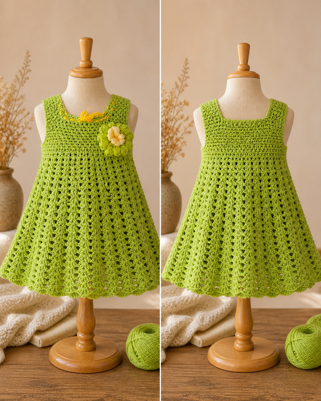 Green Crochet Kids Dress