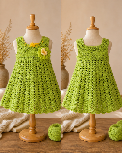 Green Crochet Kids Dress