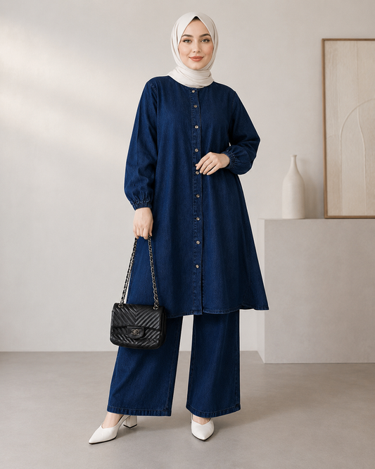 Amoura Denim Set | Modest Embroidered Outfit