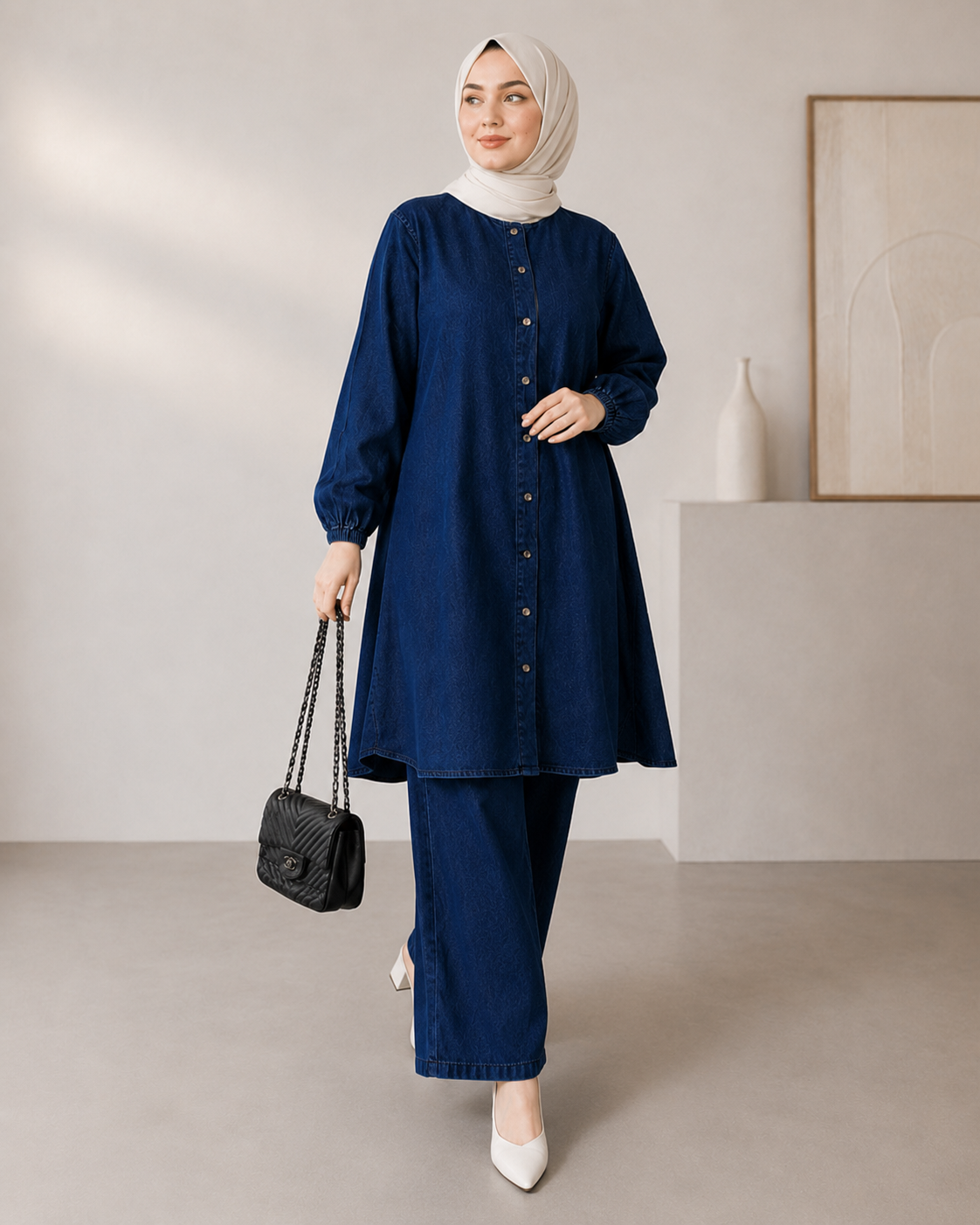 Amoura Denim Set | Modest Embroidered Outfit