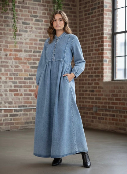 Plain denim gown