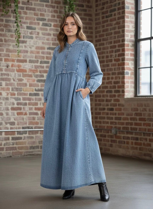 Plain denim gown