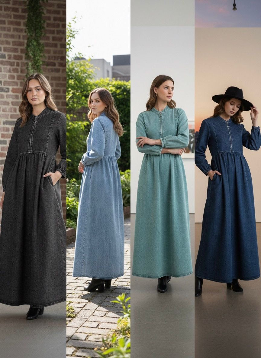 Plain denim gown