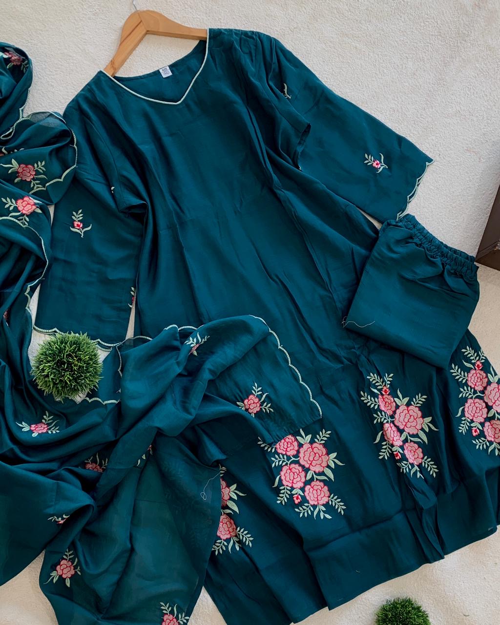 Bloom Embroidered Kurta Set with Dupatta