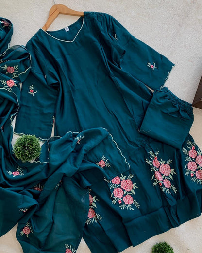 Bloom Embroidered Kurta Set with Dupatta
