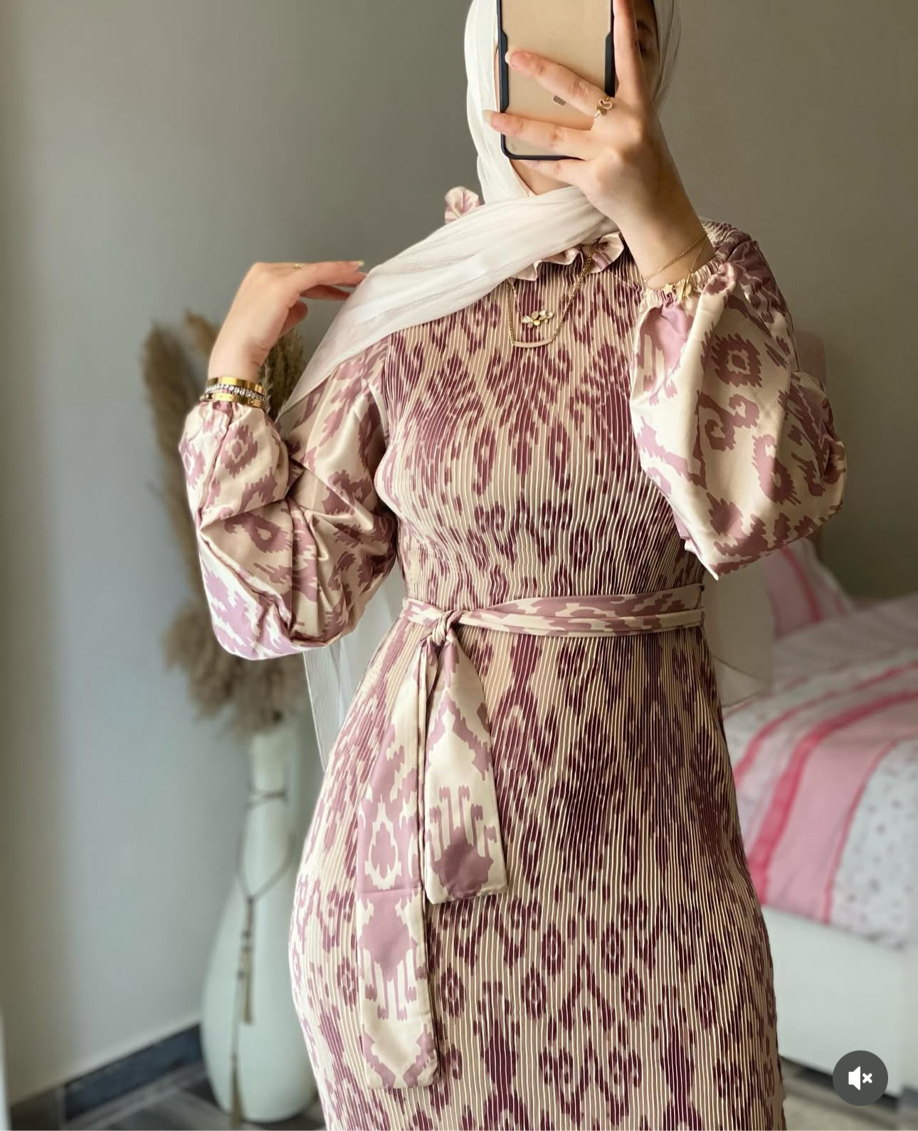 PLEATED SATIN MODEST DRESS