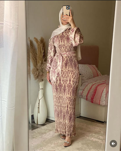 PLEATED SATIN MODEST DRESS