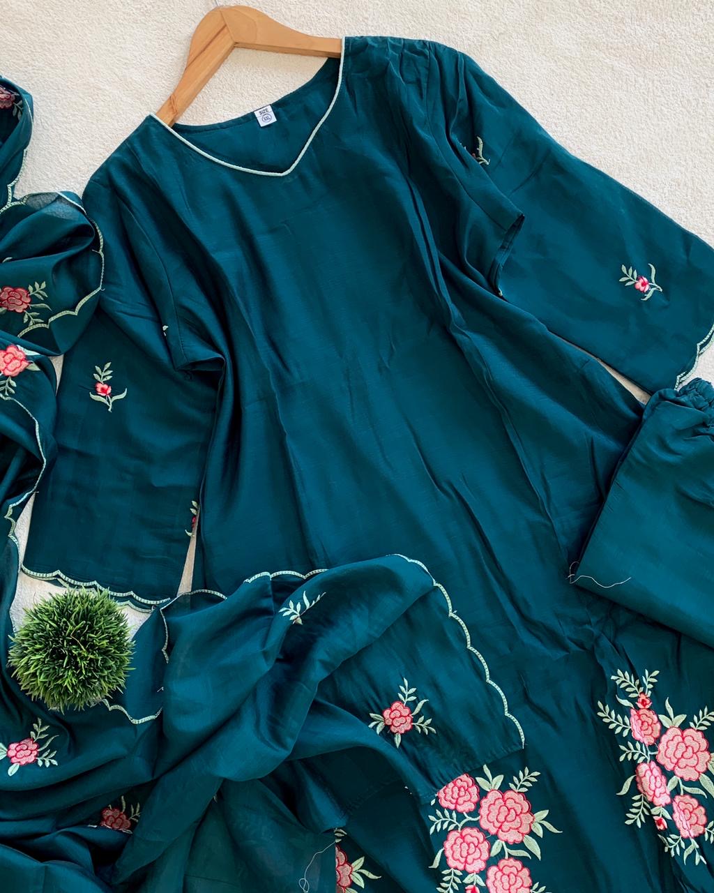 Bloom Embroidered Kurta Set with Dupatta