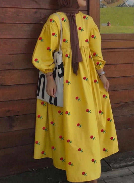 Rose embroidered modest maxi gown