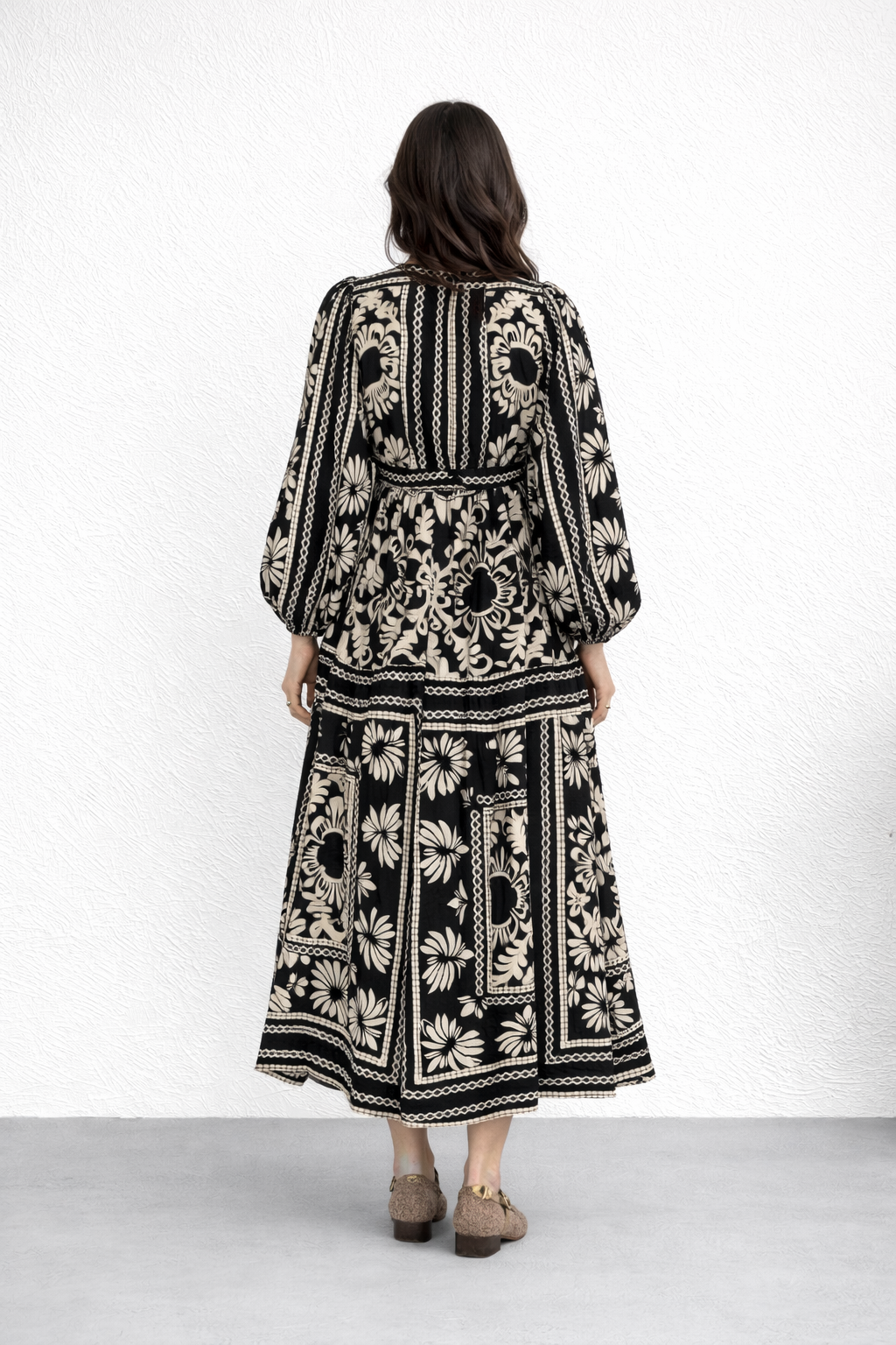 Zara Breezy Floral Maxi Gown – Black & White Modest Dress