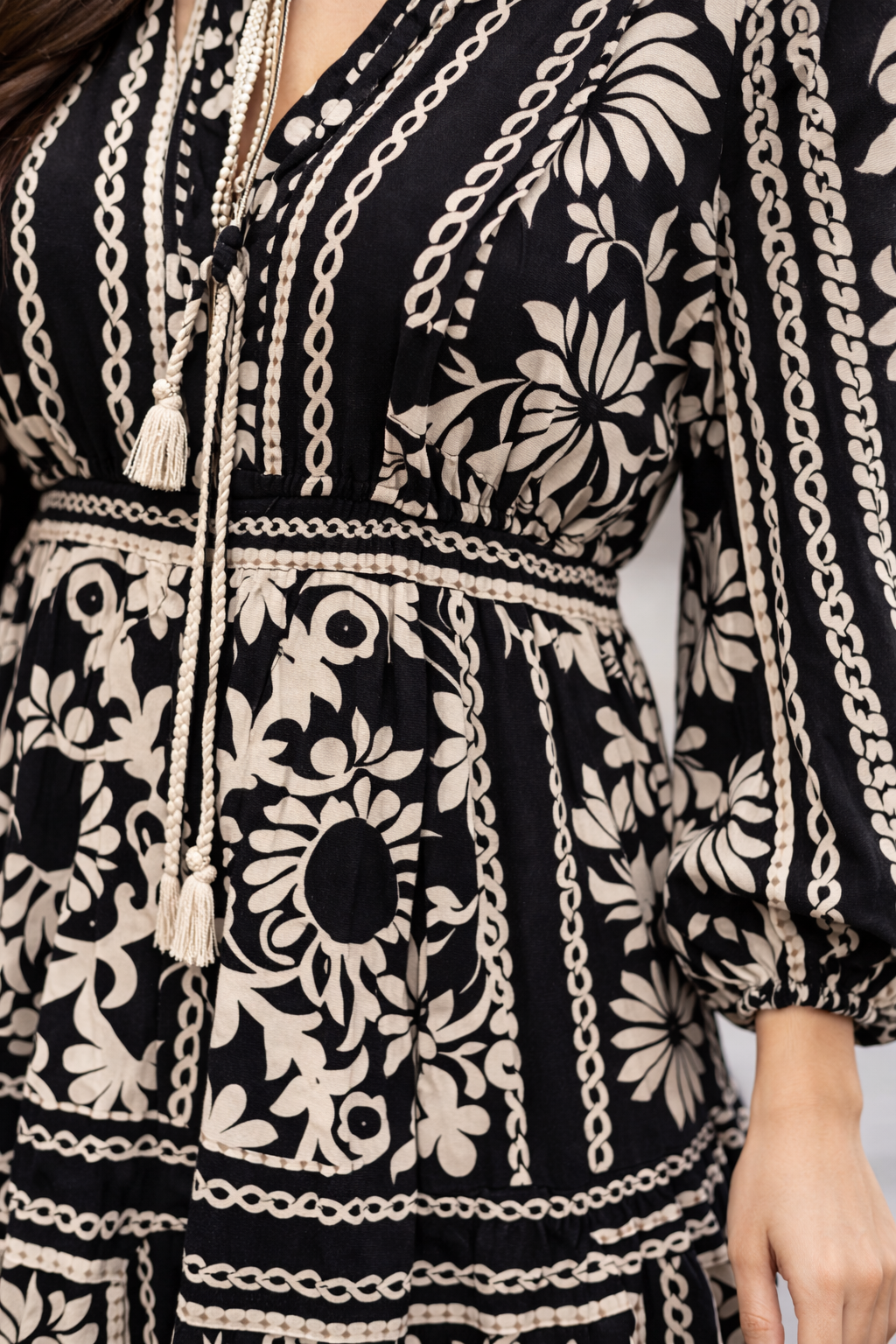 Zara Breezy Floral Maxi Gown – Black & White Modest Dress