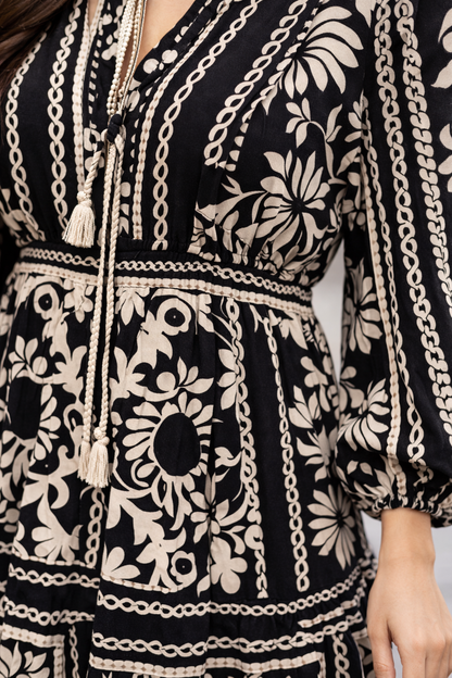 Zara Breezy Floral Maxi Gown – Black & White Modest Dress