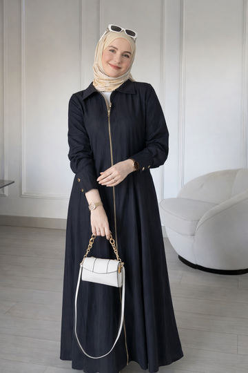 Noir Zip-Up Denim Gown