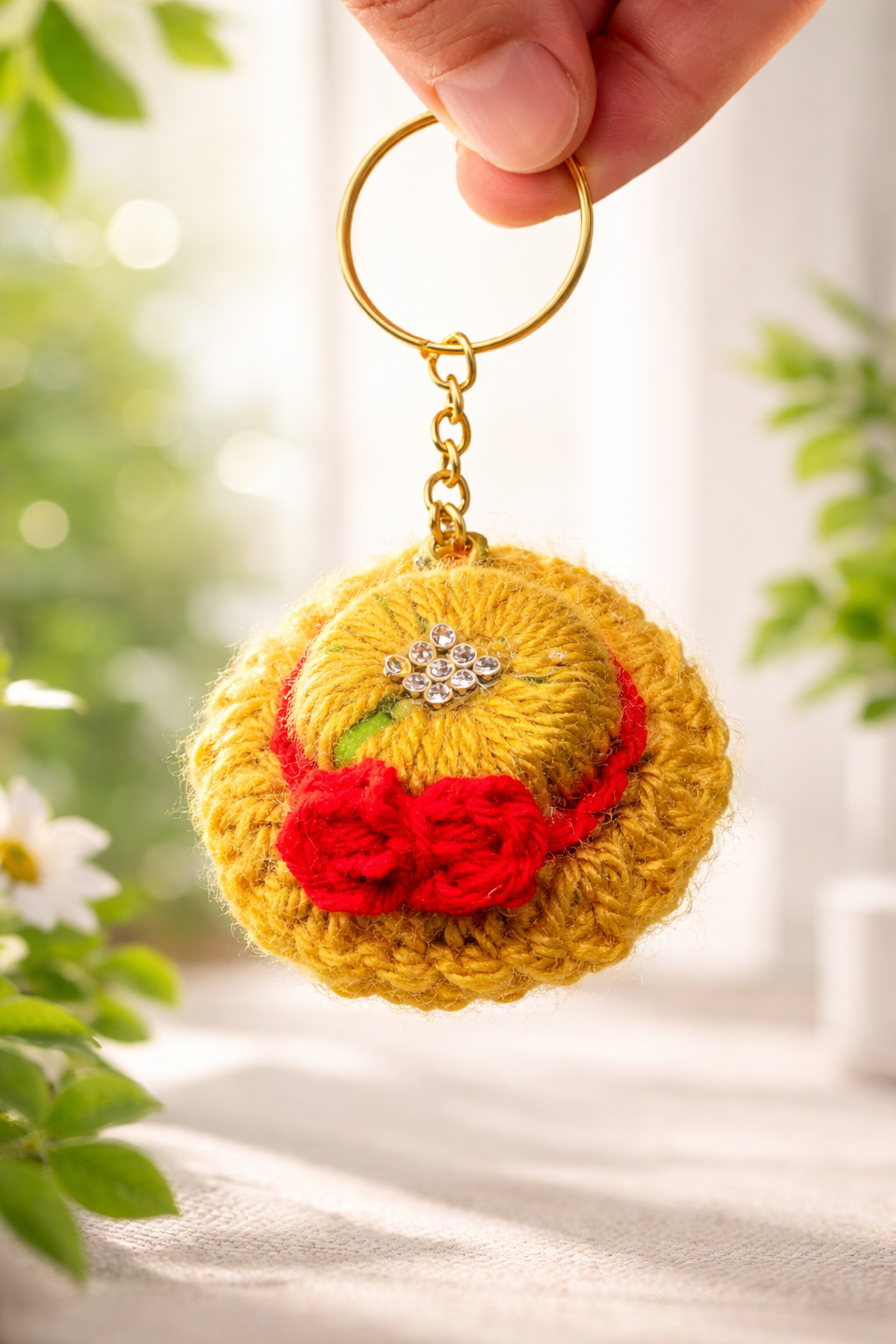 Premium Yellow Daisy Keychain — In Hand
