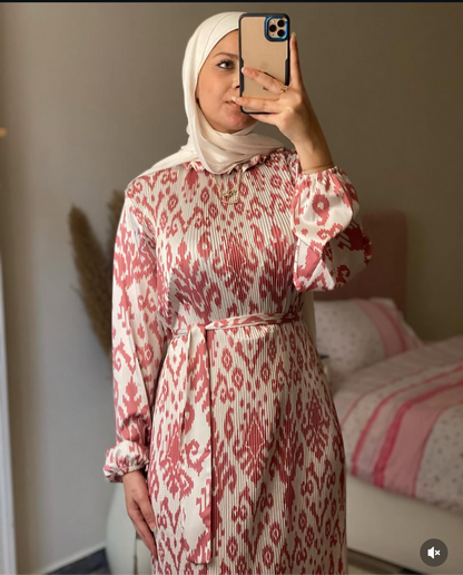 PLEATED SATIN MODEST DRESS
