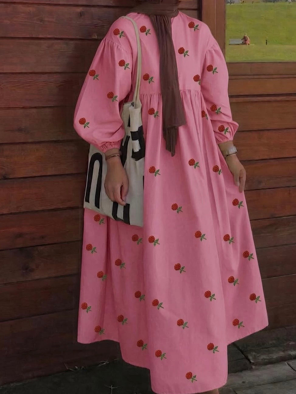Rose embroidered modest maxi gown