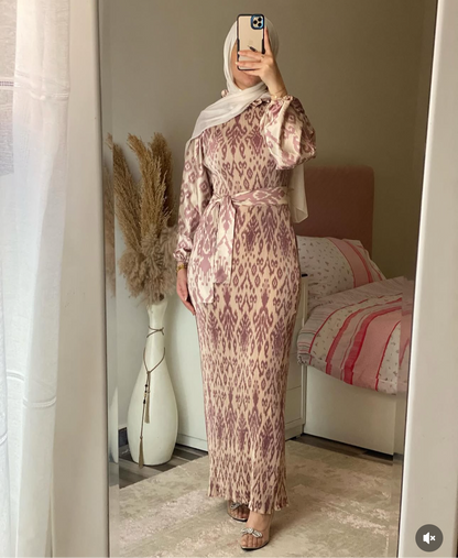 PLEATED SATIN MODEST DRESS