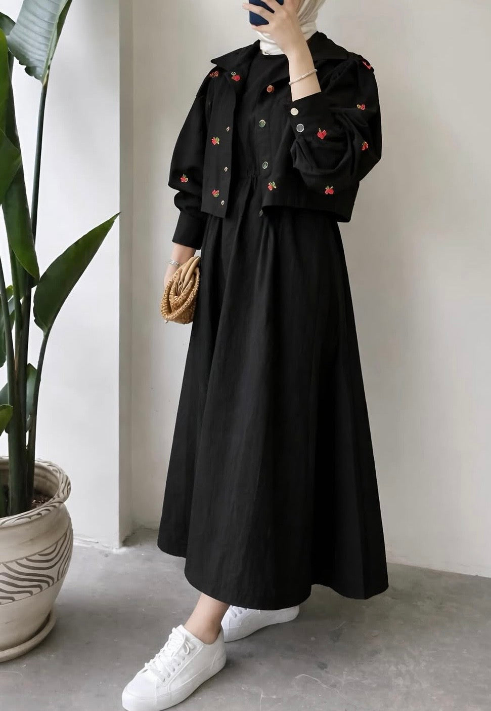 Midnight berry embroidered jacket dress