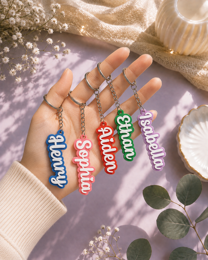 Candy style — custom name keychains in five colours