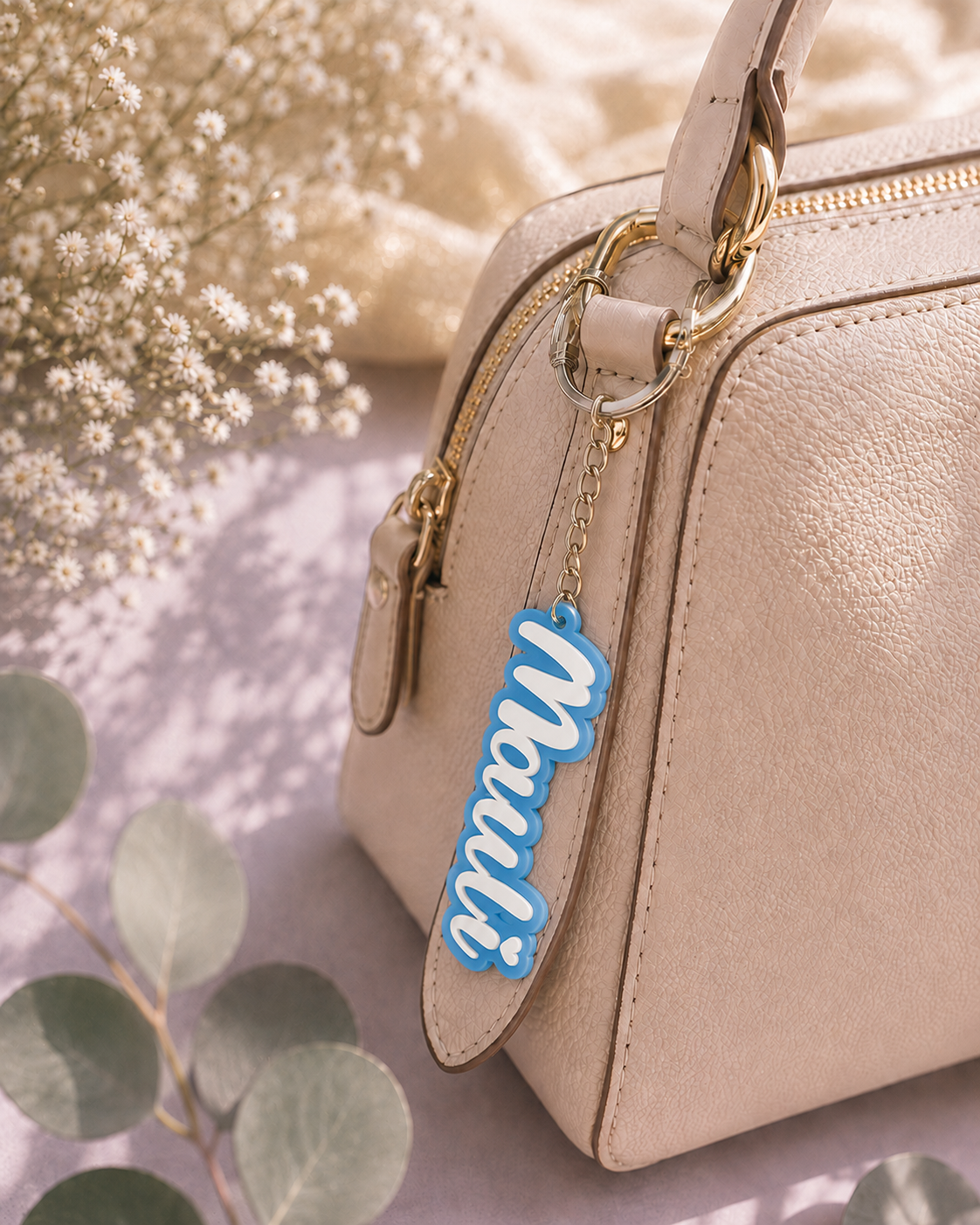 Candy name keychain in Sky Blue