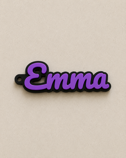 Purple name keychain with silver chain