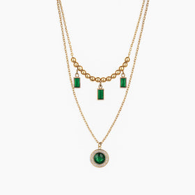 Emerald Elegance Double Layered Necklace - N012