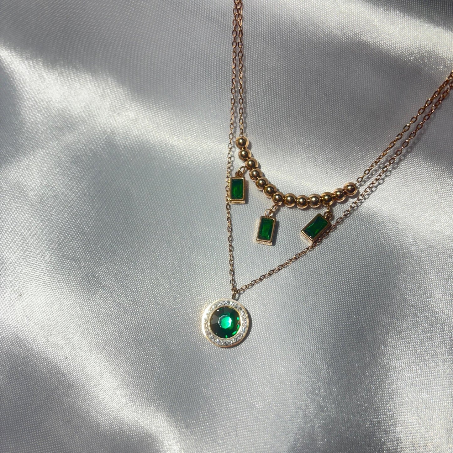 Emerald Elegance Double Layered Necklace - N012
