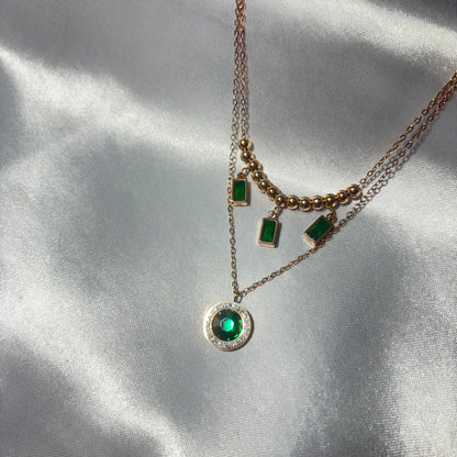 Emerald Elegance Double Layered Necklace - N012