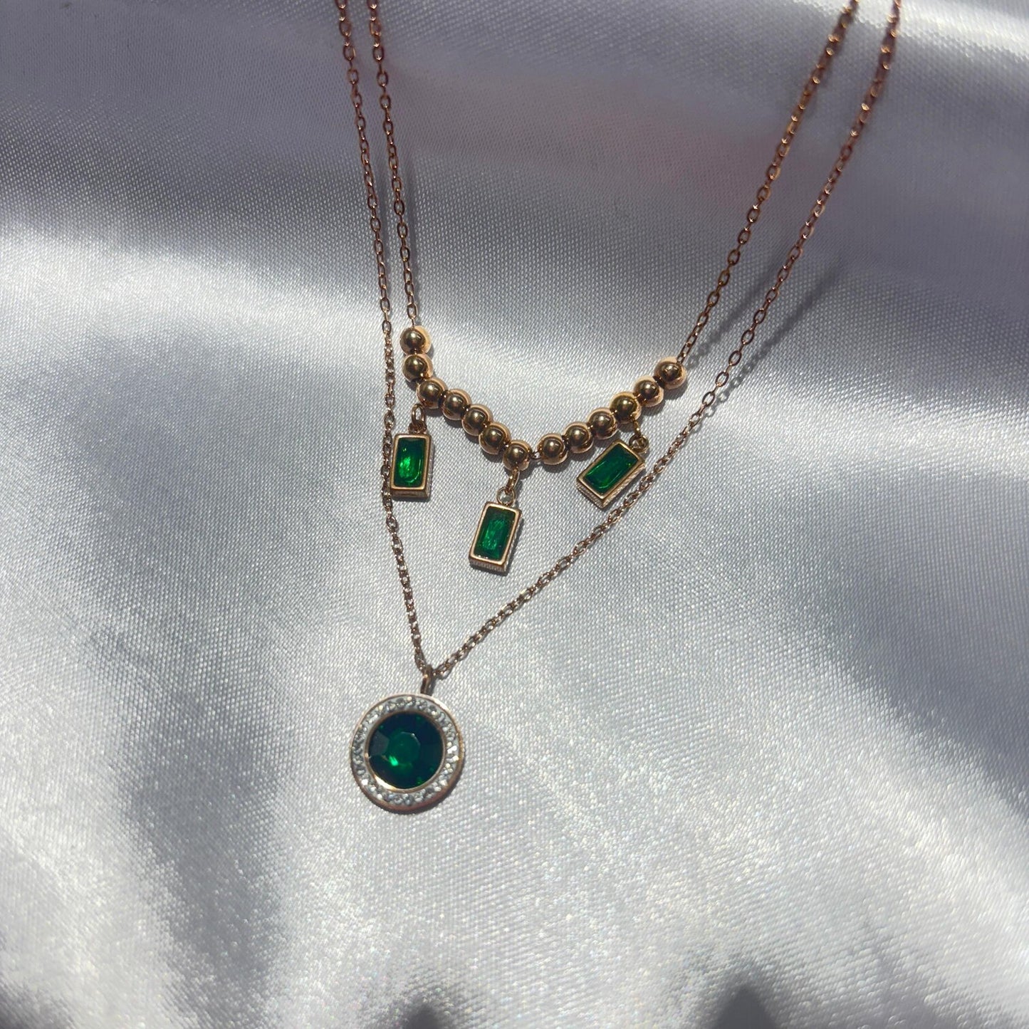 Emerald Elegance Double Layered Necklace - N012