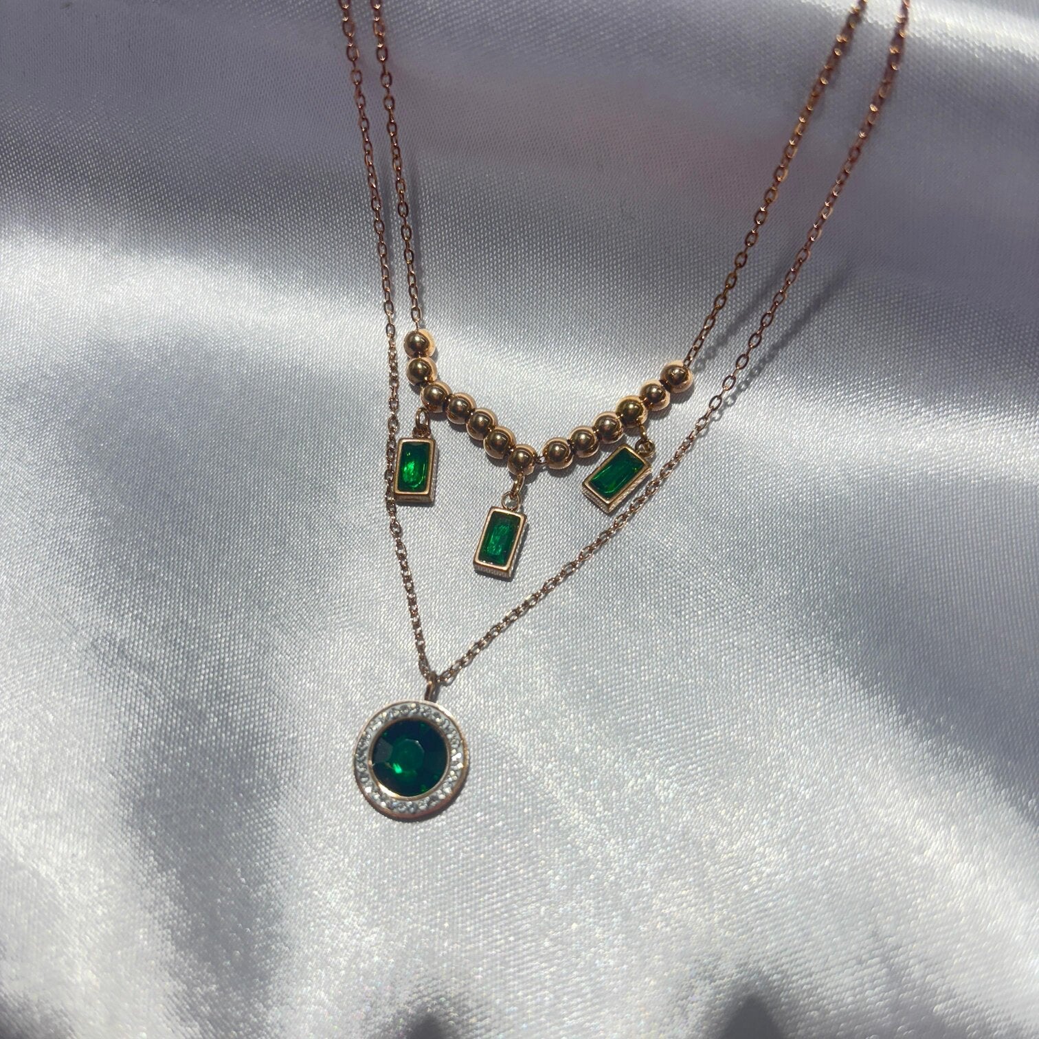 Emerald Elegance Double Layered Necklace - N012