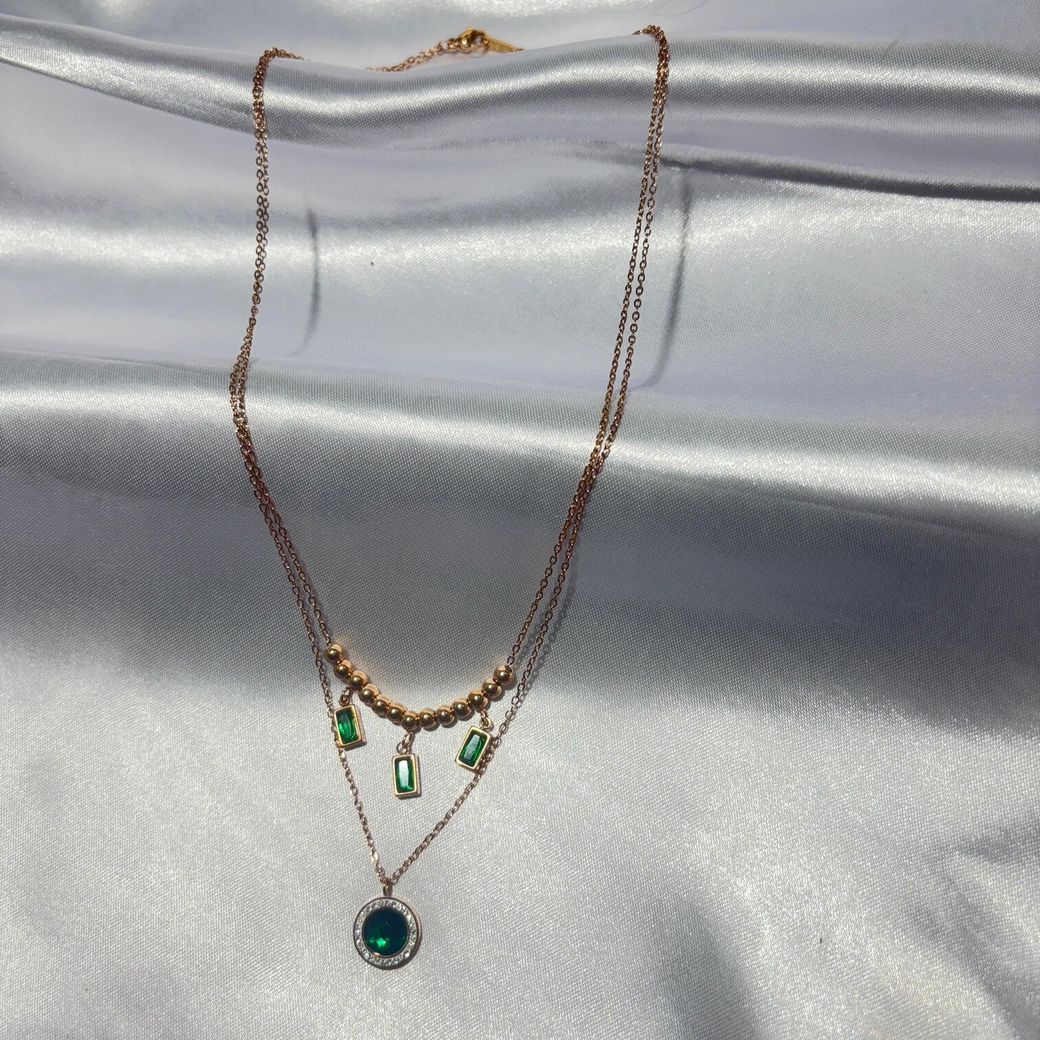 Emerald Elegance Double Layered Necklace - N012