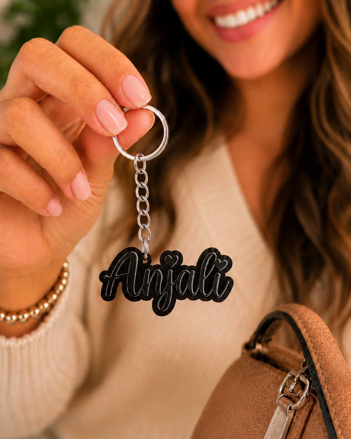 Elegant name keychain in Black