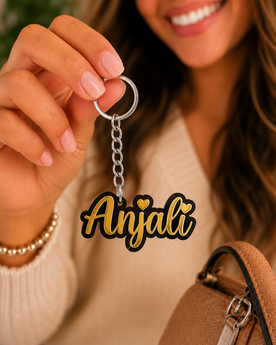 Elegant name keychain in Gold
