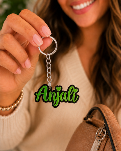 Elegant name keychain in Green