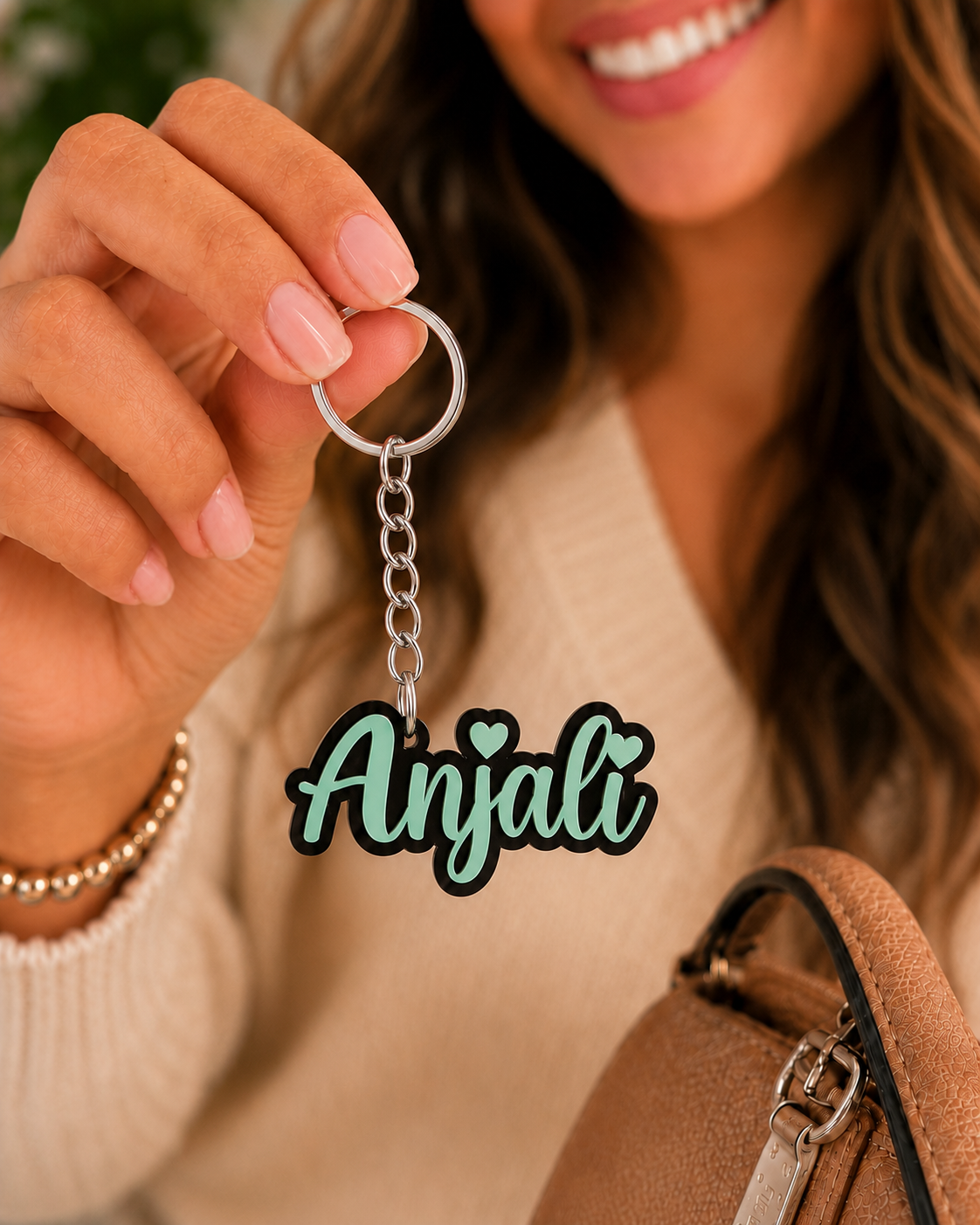 Elegant name keychain in Mint