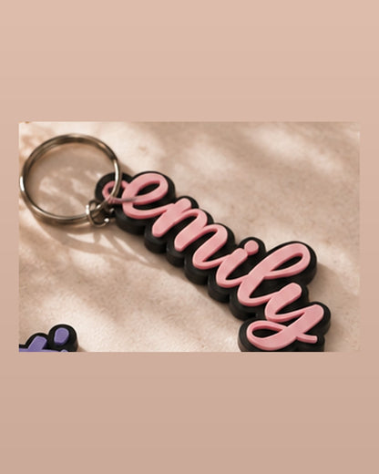 Elegant script name keychain - Atomic Pink