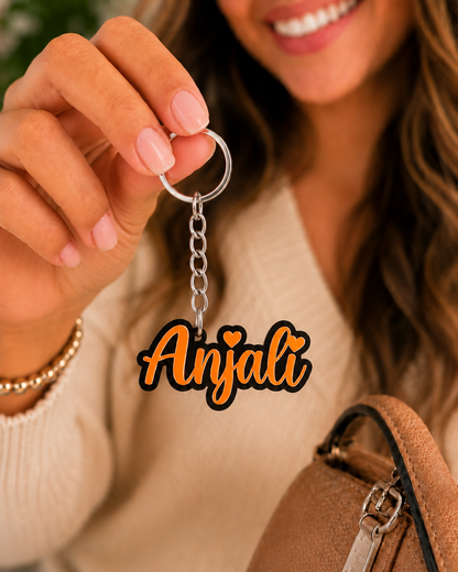 Elegant name keychain in Orange