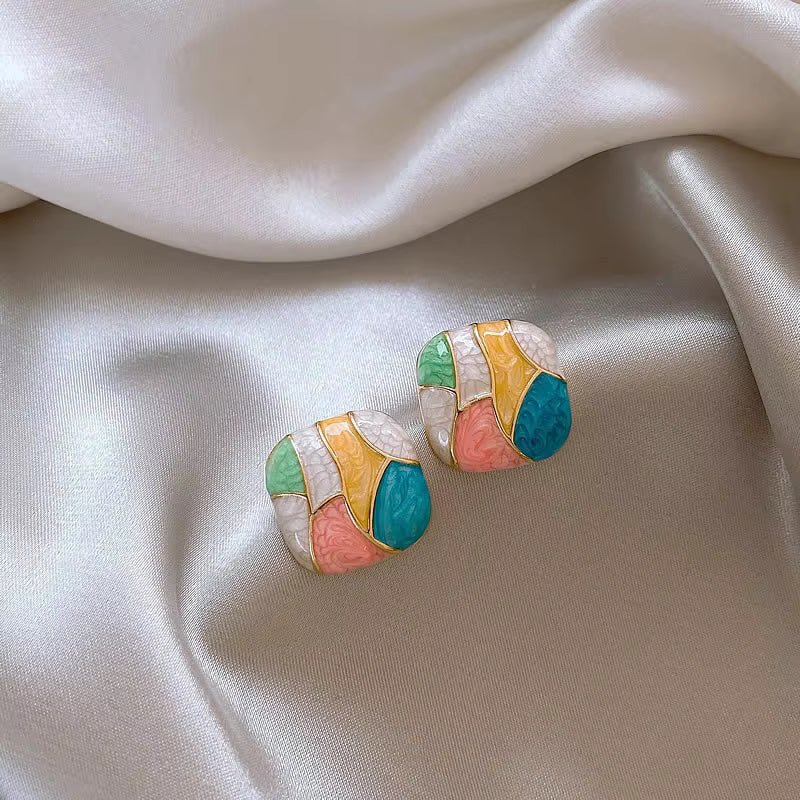 Candy Colorful Enamel Square Stud - K007