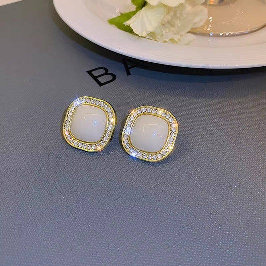 Vintage French Rhinestone Square Stud - K008