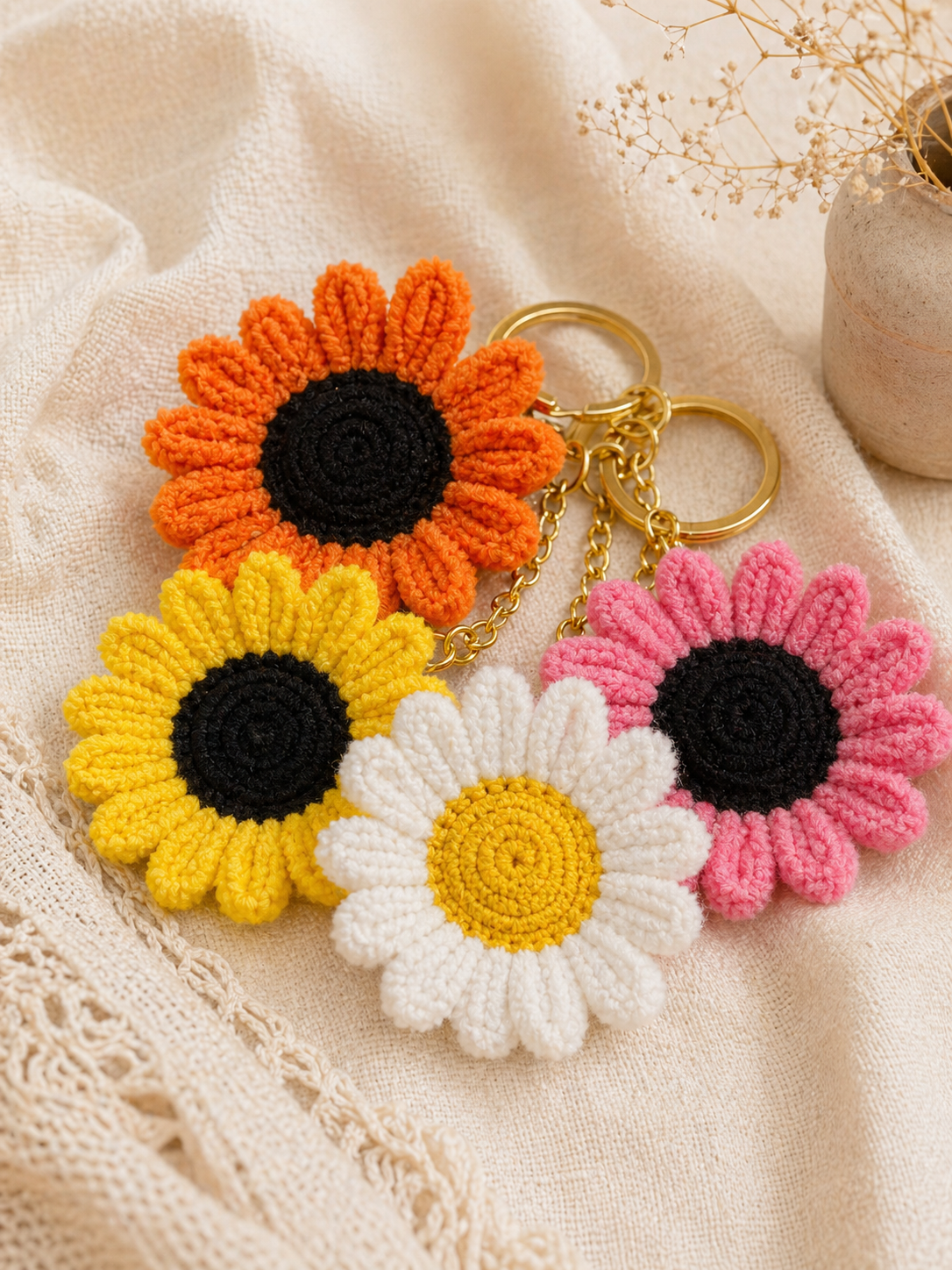 Crochet Sunflower Keychain — Multi-color Set