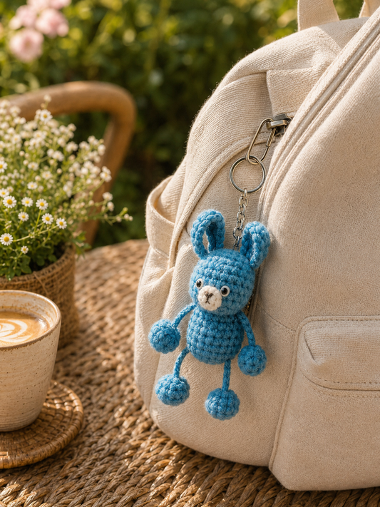 Crochet Bunny Keychain — Blue