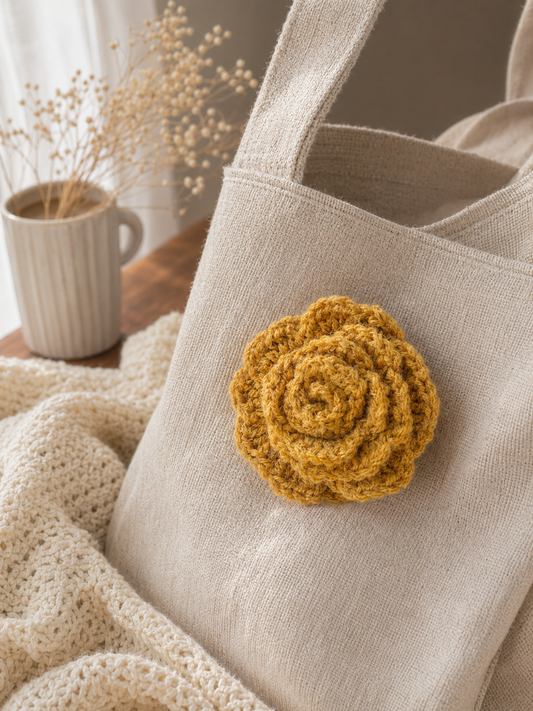 Yellow Rose Brooch on Tote