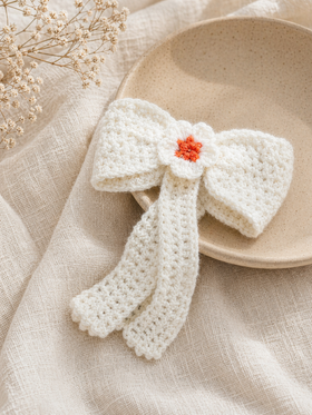 White Bow Hair Clip Studio