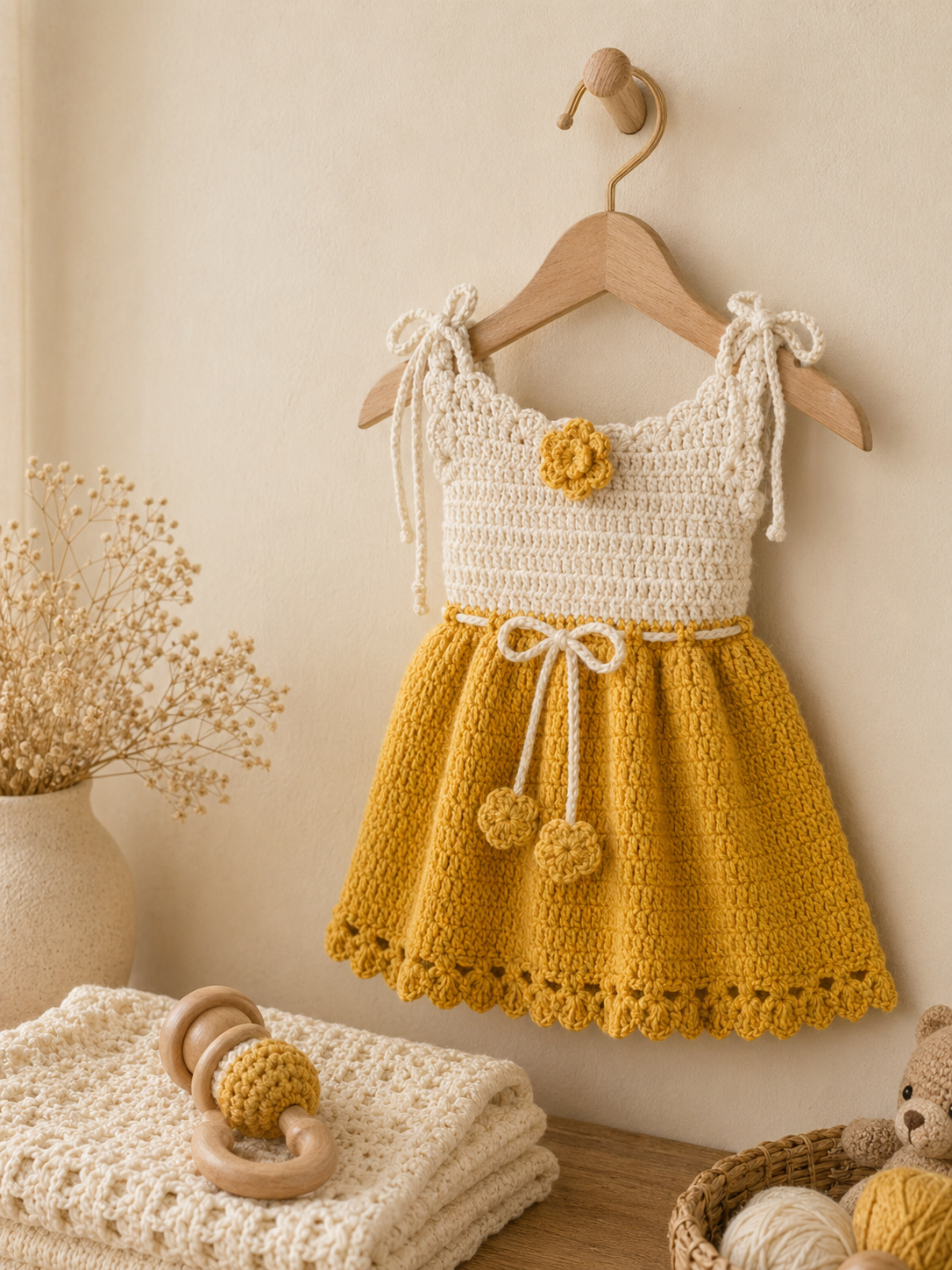 Yellow Cream Dress with bow